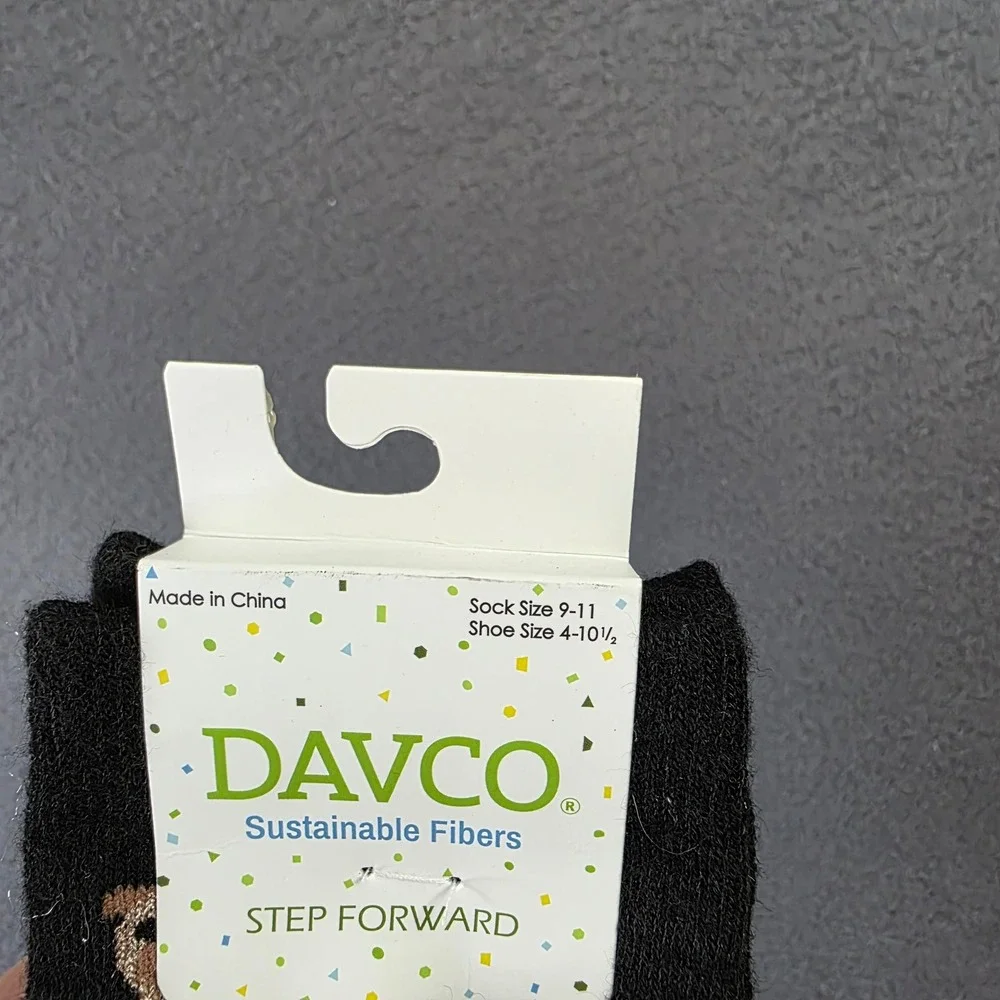 Davco Sustainable Fibers Puppies Novelty Crew Socks Black Size 9-11